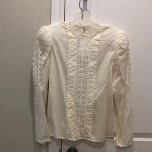 Ecru cotton Scott McClintock dressy blouse with lace inserts and tucks